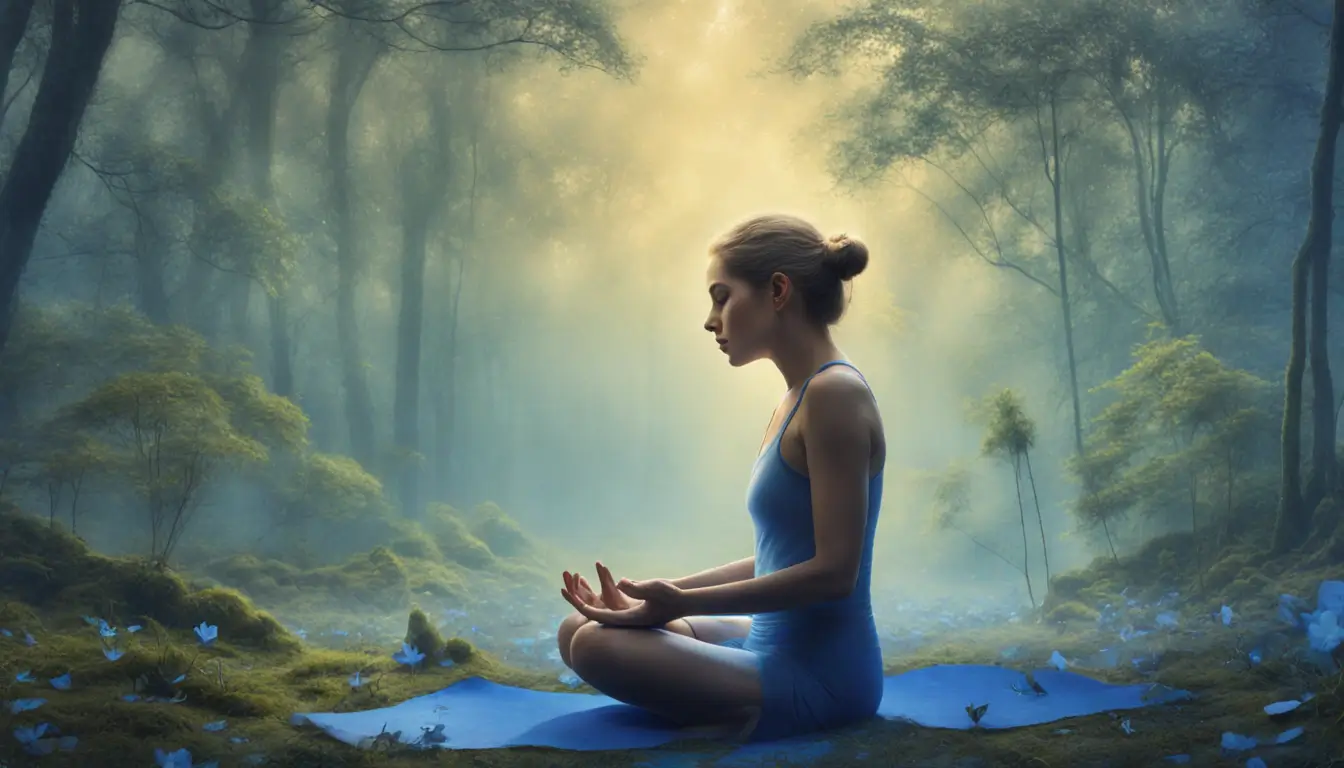 Imagem de meditação e crescimento espiritual com pessoa em floresta tranquila, simbolizando integração de espiritualidade e desenvolvimento pessoal.