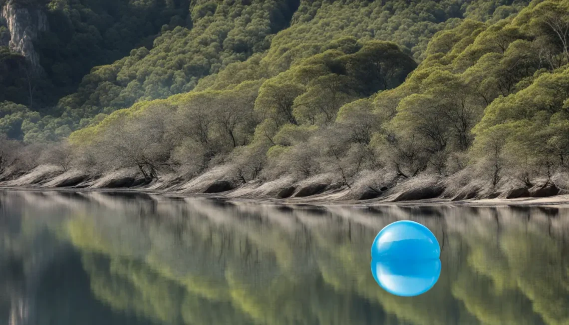 Imagem de uma pessoa meditando em posição de lótus com um globo de vidro refletindo o sol no topo de um penhasco, simbolizando reflexão e conexão espiritual.