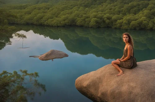 Mulher meditando na natureza com aura de paz, representando práticas de meditação para a conexão espiritual, perfeito para o blog "Fluindo com o Espírito".