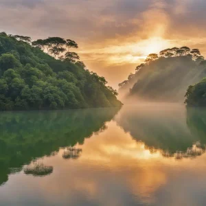 Indivíduo meditando em posição de lótus em um penhasco com aura luminosa, simbolizando espiritualidade e autoconhecimento.