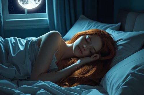 pessoa deitada em sua cama dormindo calmamente no escuro do quarto com a lua iluminando