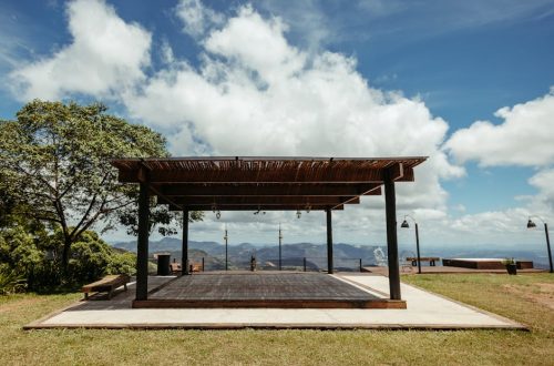 Beautiful open-air structure with lush landscape in Santa Teresa, Brazil.