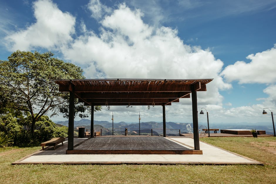 Beautiful open-air structure with lush landscape in Santa Teresa, Brazil.
